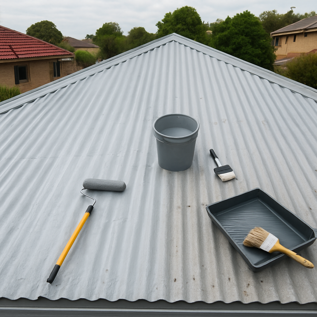 Professional waterproof coating applied to a corrugated metal roof
